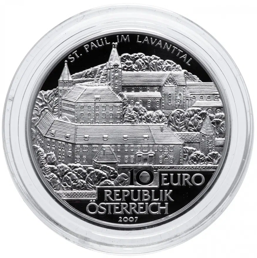 Австрия 10 евро (euro) 2007 "Санкт-Пауль-им-Лавантталь" в футляре с сертификатом