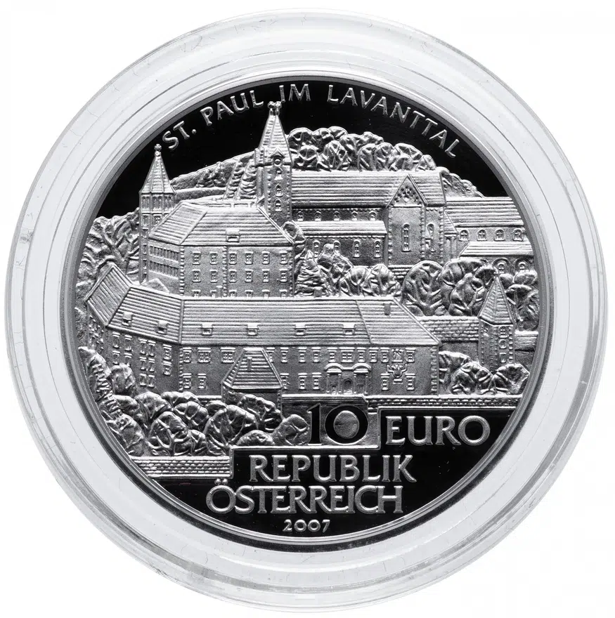 Австрия 10 евро (euro) 2007 "Санкт-Пауль-им-Лавантталь" в футляре с сертификатом, реверс