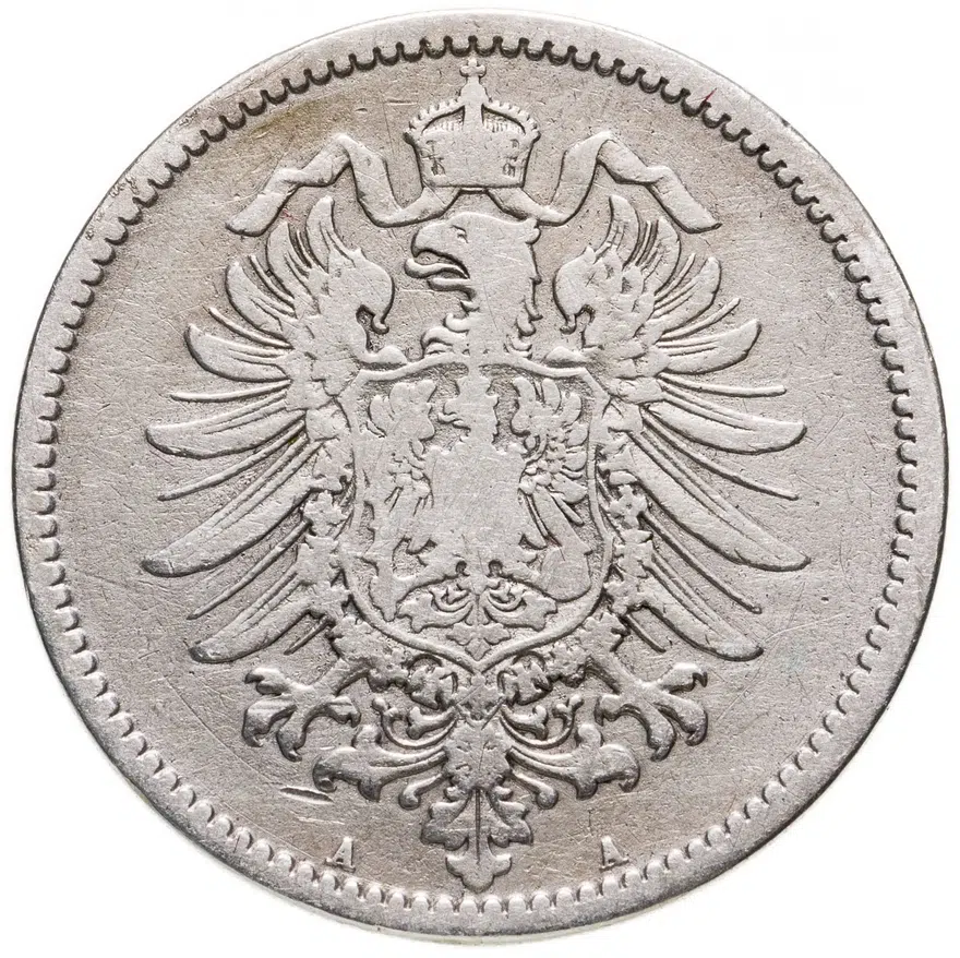 Германия 1 марка (mark) 1873 A  знак монетного двора: "A" - Берлин, реверс