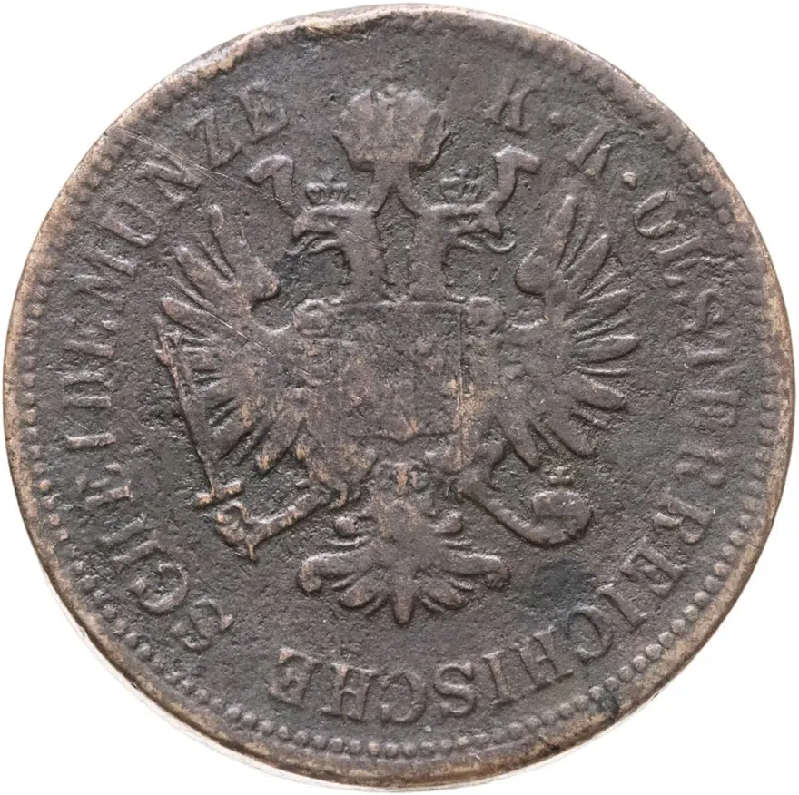 Австрия 4 крейцера (kreuzer) 1860 B  знак монетного двора "B" - Кремница, реверс