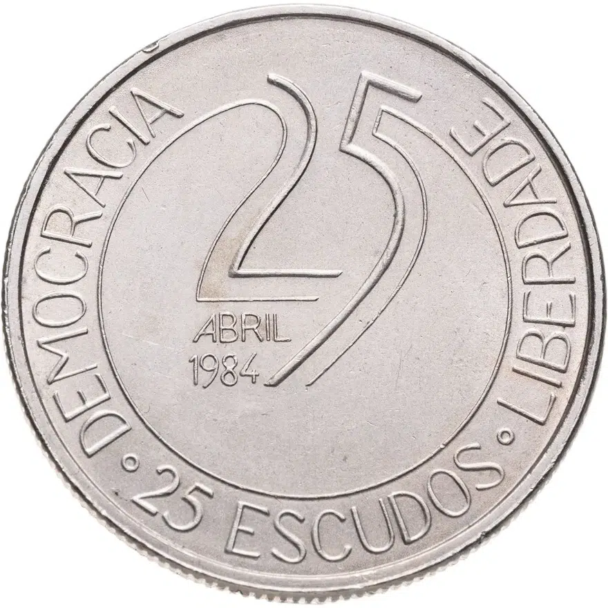 Португалия 25 эскудо (escudos) 1984  10 лет Революции, реверс