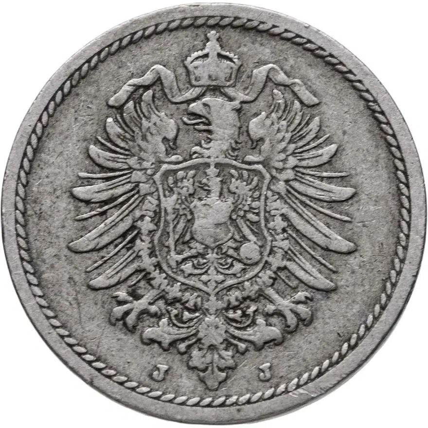 Германия 5 пфеннигов (pfennig) 1889 J  знак монетного двора: "J" - Гамбург, реверс