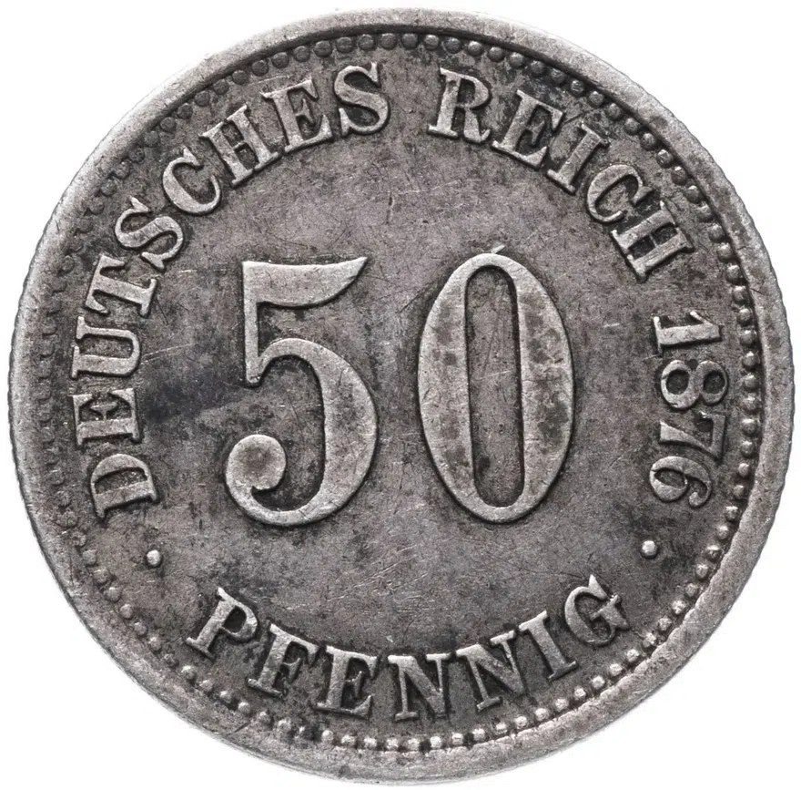 Германия (Германская империя) 50 пфеннигов 1876 "А", аверс