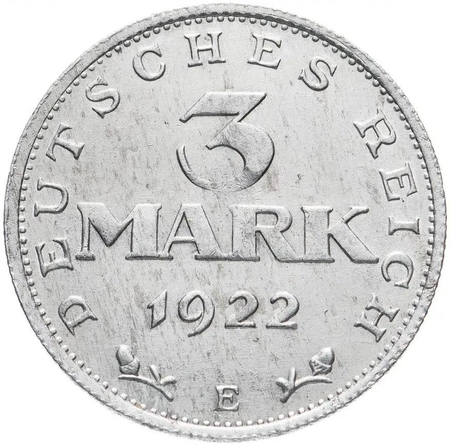 Германия 3 марки (mark) 1922 E "3-я годовщина Веймарской конституции"