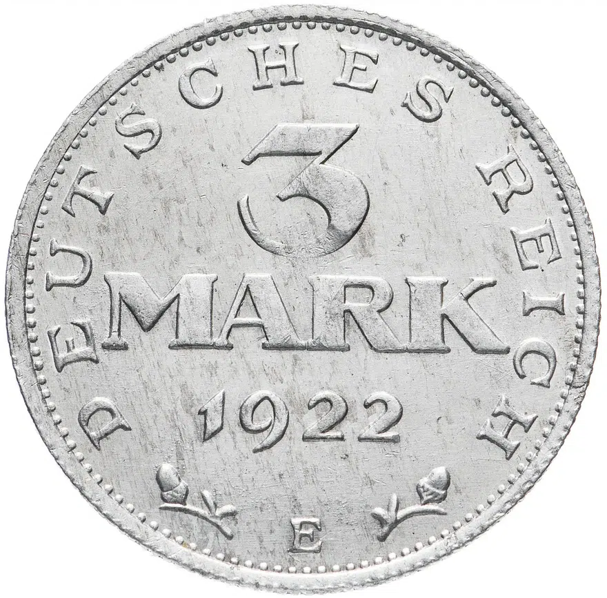 Германия 3 марки (mark) 1922 E "3-я годовщина Веймарской конституции", реверс