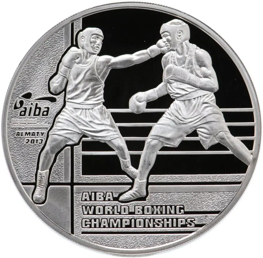 Казахстан 100 тенге 2013 "Чемпионат мира по боксу" в футляре, с сертификатом, реверс
