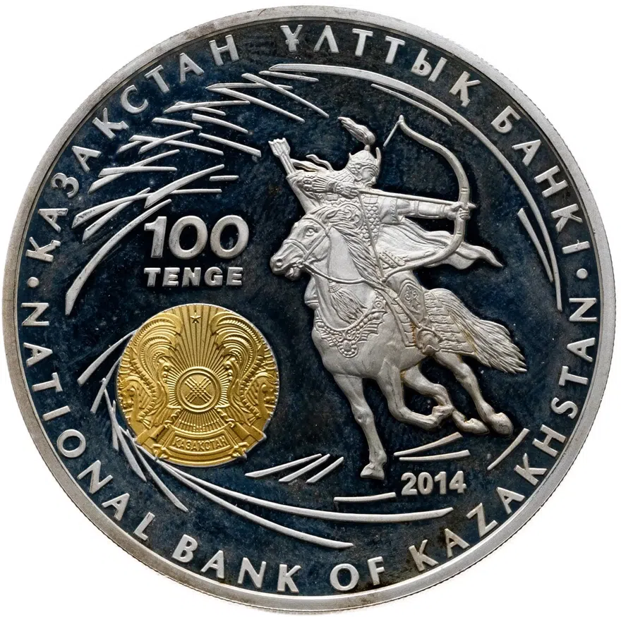 Казахстан 100 тенге 2014 Proof Тамерлан, в футляре с сертификатом, реверс