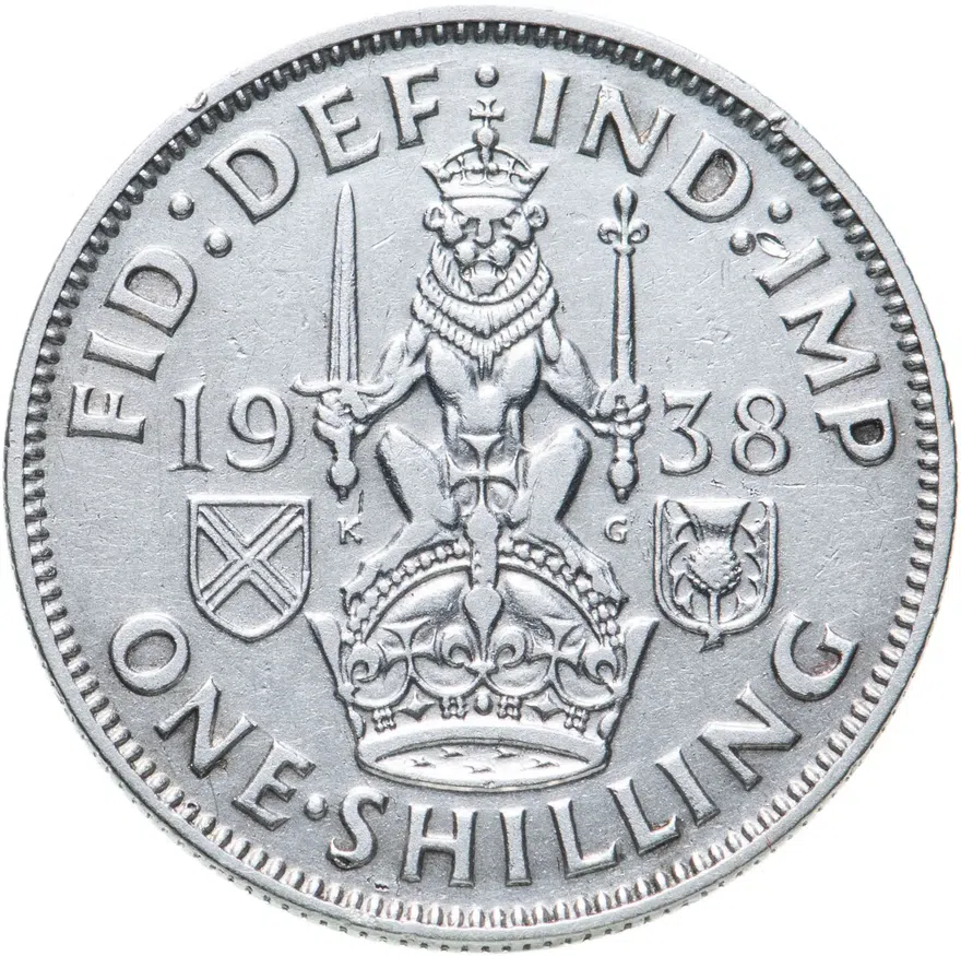 Великобритания 1 шиллинг (shilling) 1938   Шотландский шиллинг - лев, сидящий на короне, аверс