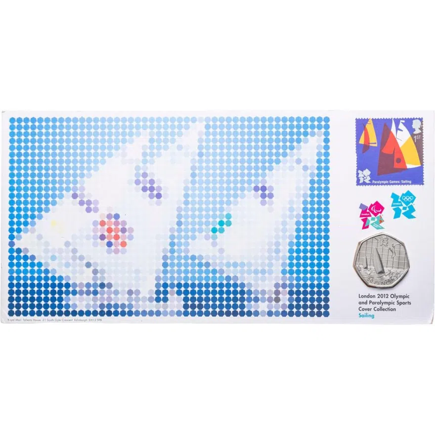 Великобритания 50 пенсов (pence) 2011 XXX летние Олимпийские Игры, Лондон 2012 - Парусный спорт в сувенирном конверте, реверс