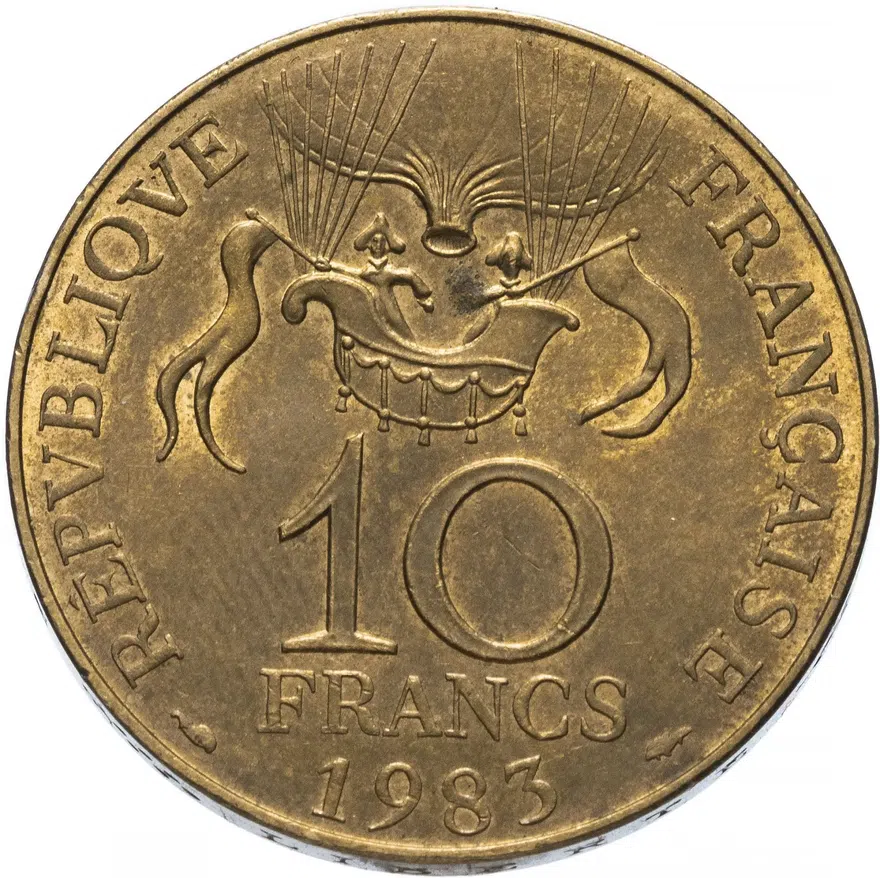 Франция 10 франков (francs) 1983  "200 лет первому полету на шаре", аверс