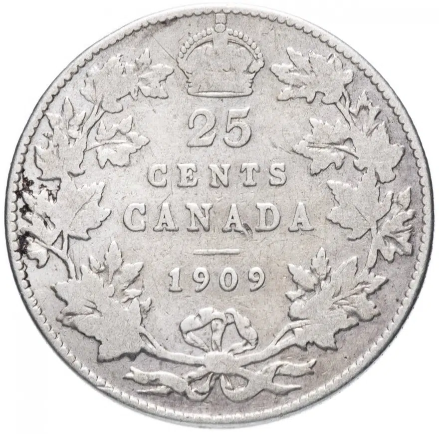 Канада 25 центов (cents) 1909