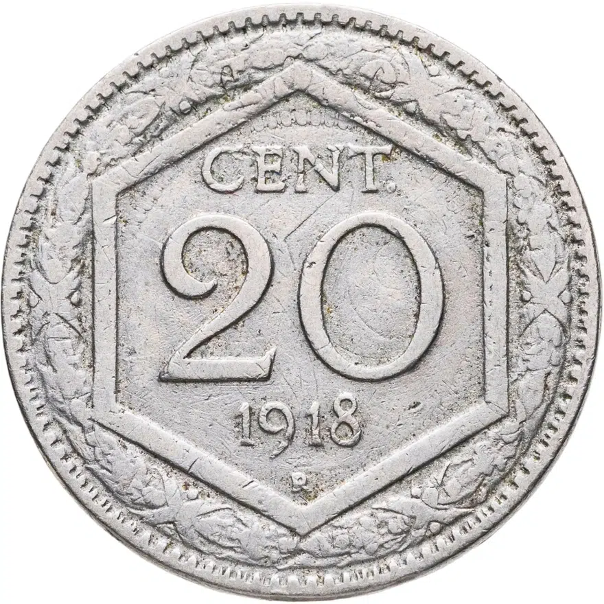 Италия 20 чентезимо (centesimi) 1918   Гладкий гурт