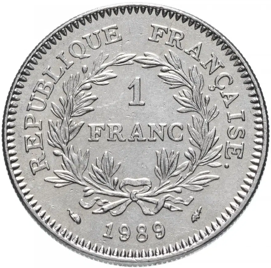 Франция 1 франк (franc) 1989 "200 лет объединения штатов", аверс
