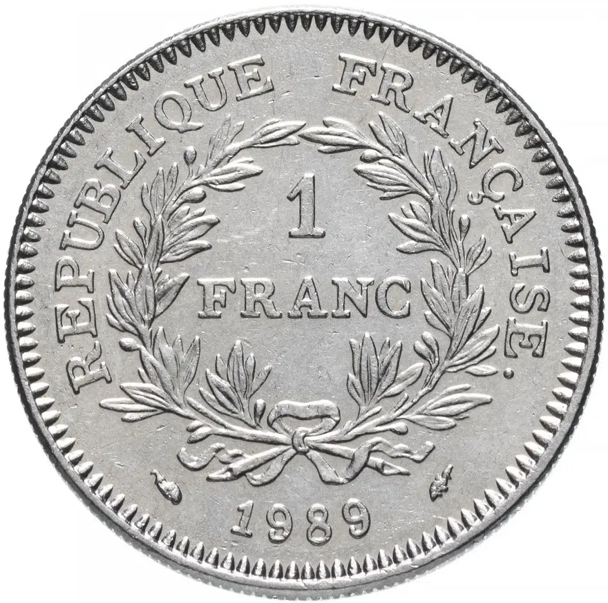 Франция 1 франк (franc) 1989 "200 лет объединения штатов", реверс