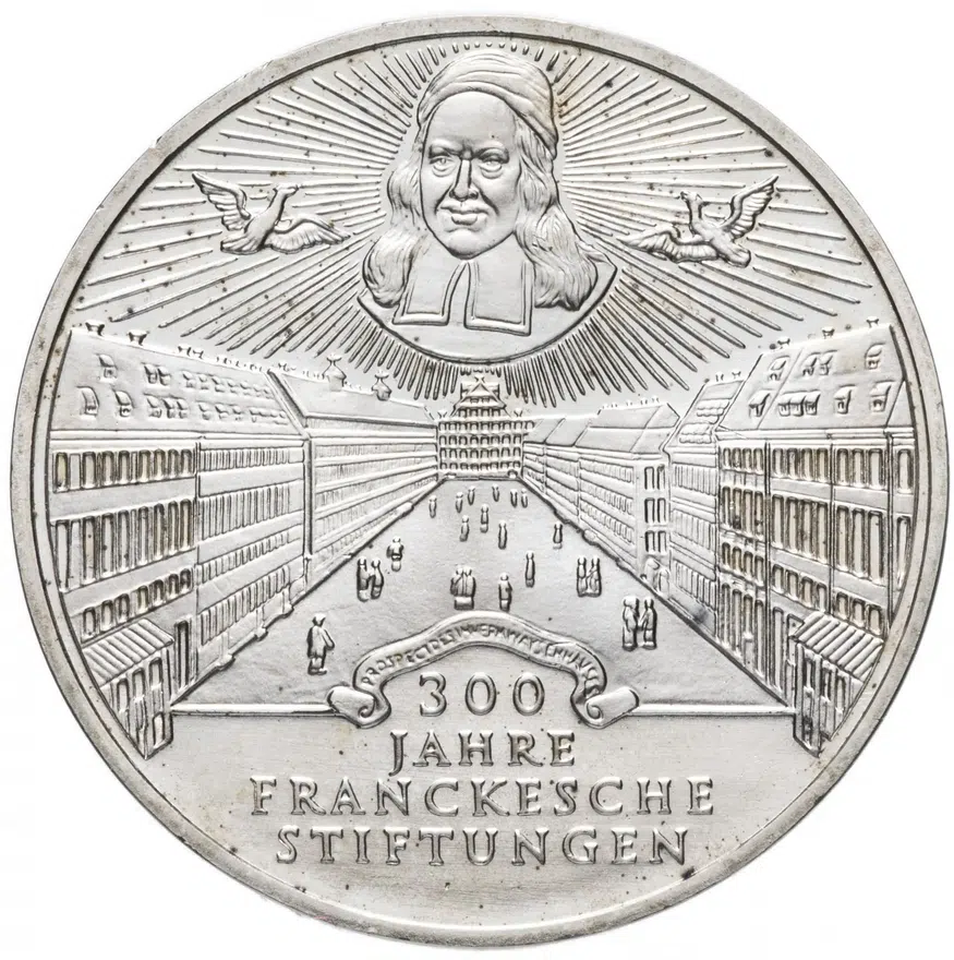 Германия 10 марок 1998 A  "300 лет Франкскому благотворительному фонду"