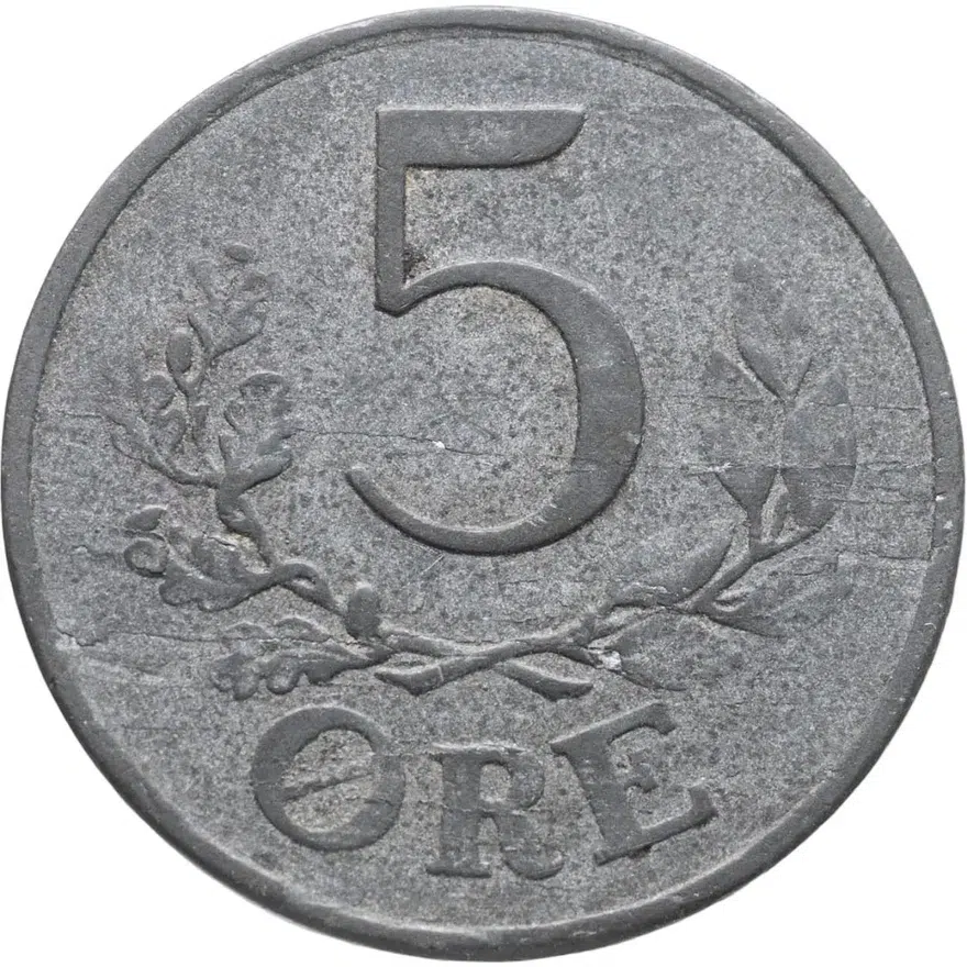 Дания 5 эре (ore) 1944, реверс