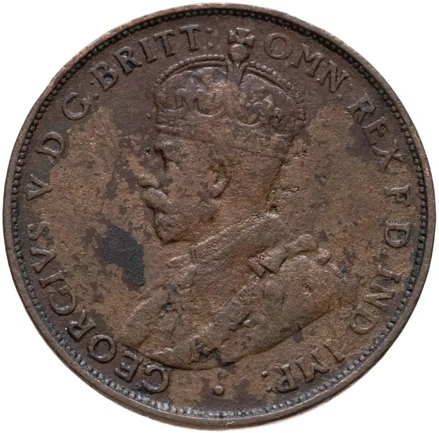 Австралия 1 пенни (penny) 1919   Точка под нижним свитком на реверсе, реверс