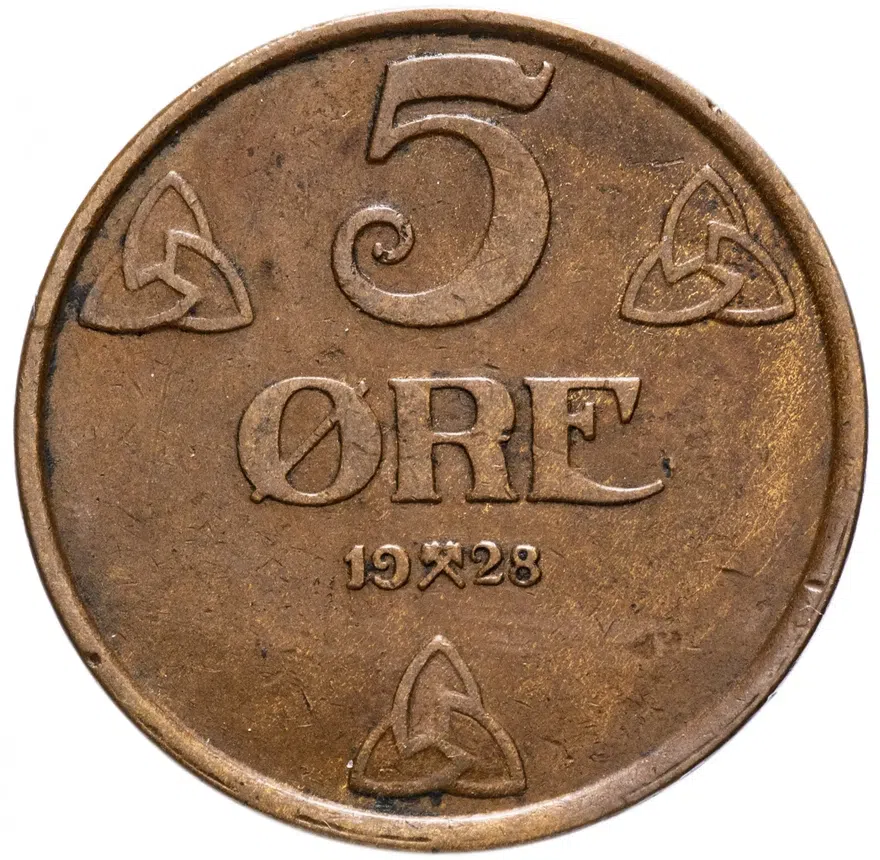 5 эре (ore) 1928     Норвегия, аверс