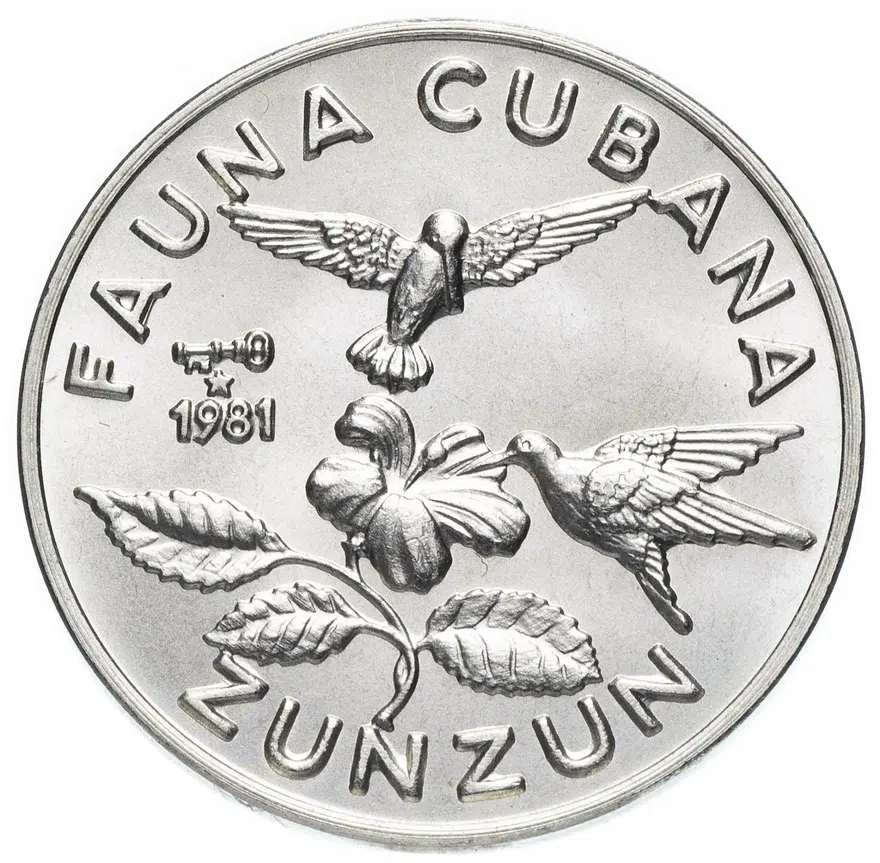 Куба 1 песо (peso) 1981 "Фауна Кубы - Колибри-пчёлка", аверс
