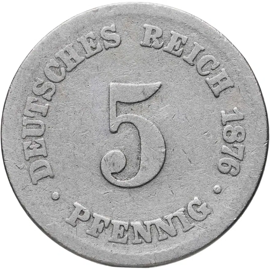 Германия 5 пфеннигов (pfennig) 1876 C  знак монетного двора: "C" - Франкфурт-на-Майне