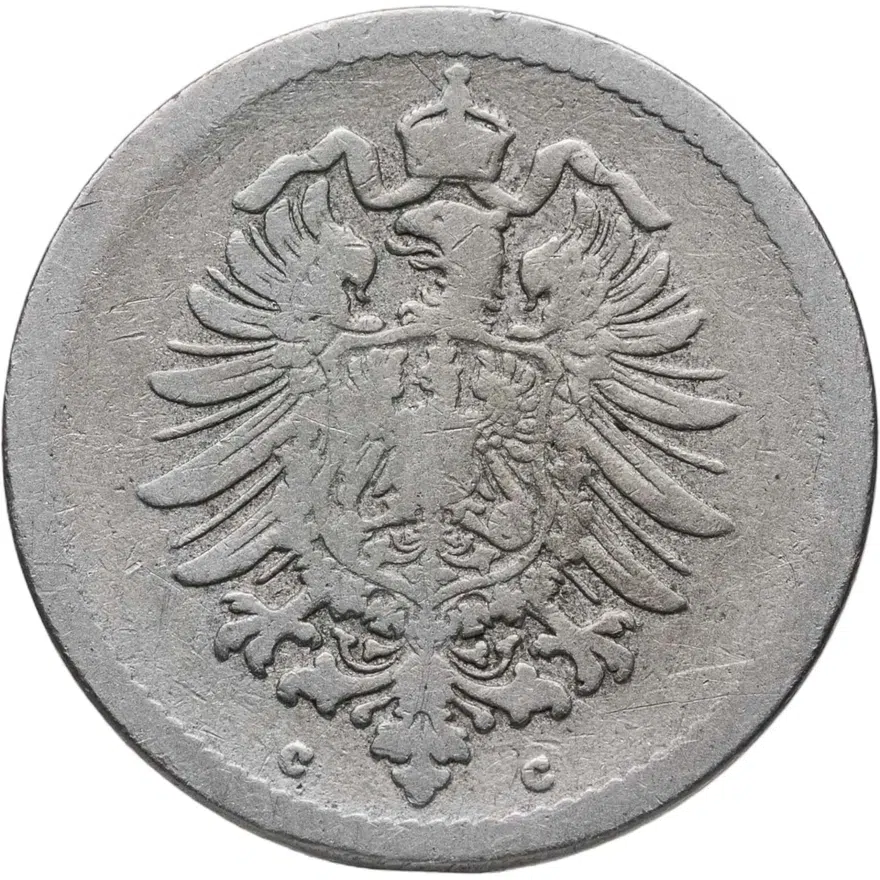 Германия 5 пфеннигов (pfennig) 1876 C  знак монетного двора: "C" - Франкфурт-на-Майне, реверс