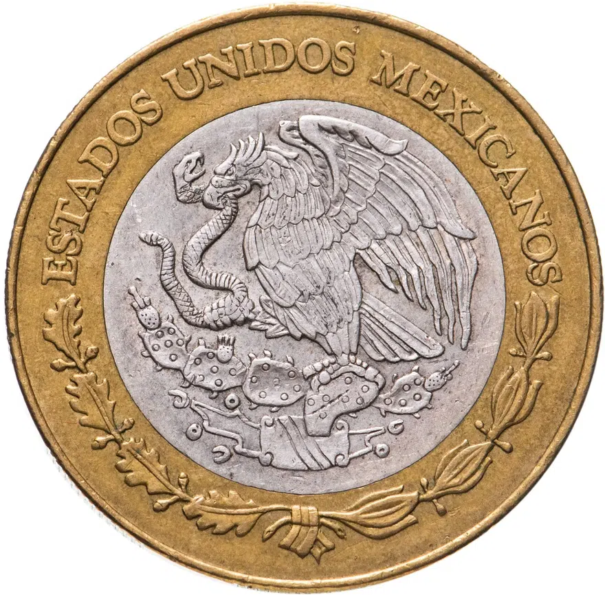 Мексика 20 новых песо (nuevos pesos) 1993, реверс