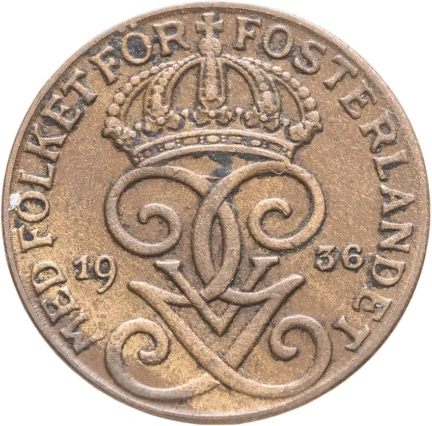 Швеция 1 эре (ore) 1936, аверс
