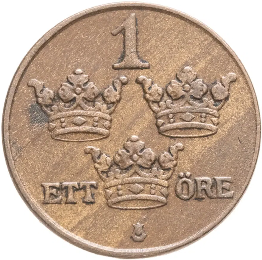 Швеция 1 эре (ore) 1936, реверс