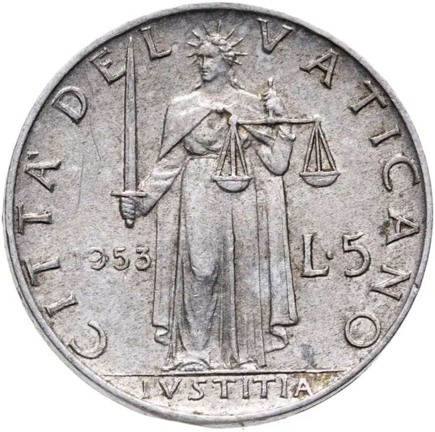 Ватикан 5 лир (lire) 1953