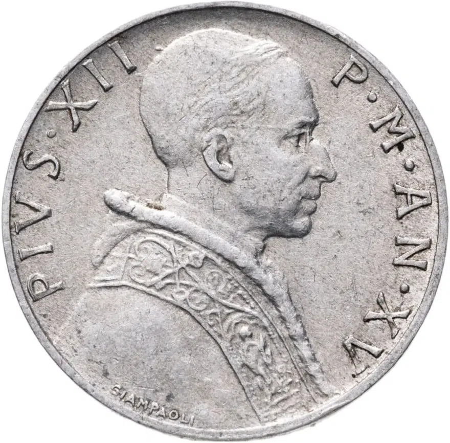 Ватикан 5 лир (lire) 1953, реверс