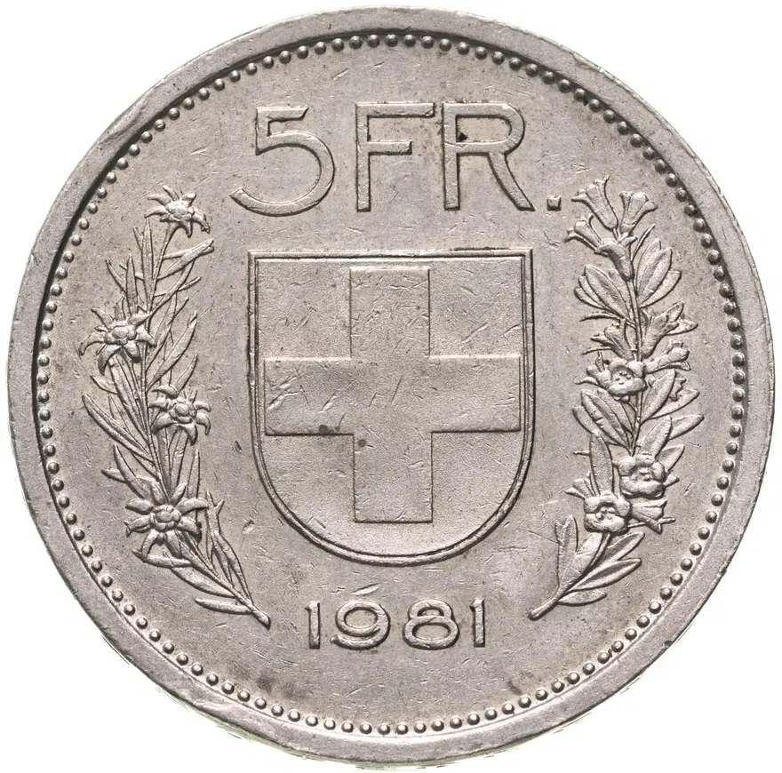 Швейцария 5 франков (francs) 1981, аверс