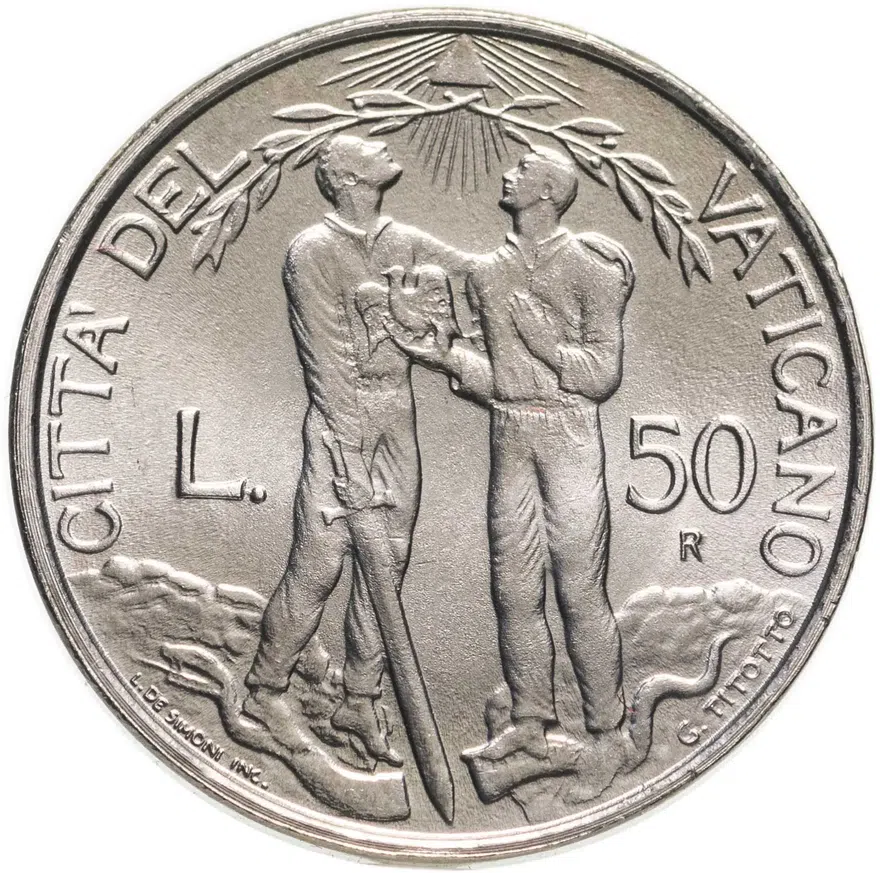 Ватикан 50 лир (lire) 1997, реверс