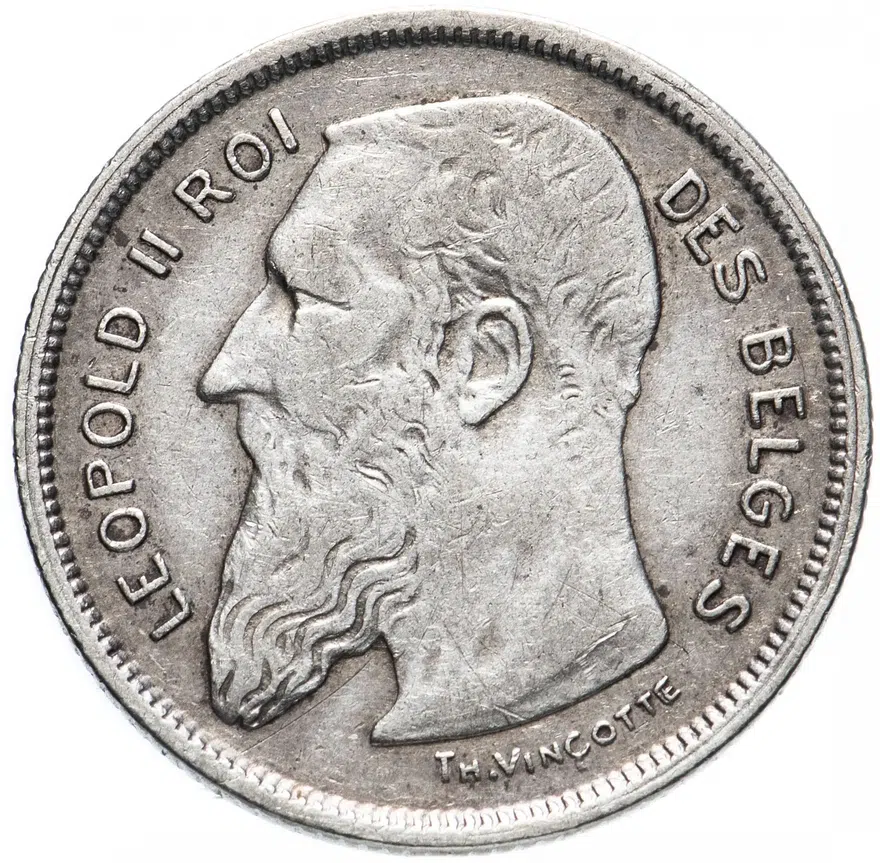 Бельгия 2 франка (francs) 1909 Надпись на французском - 'DES BELGES', аверс