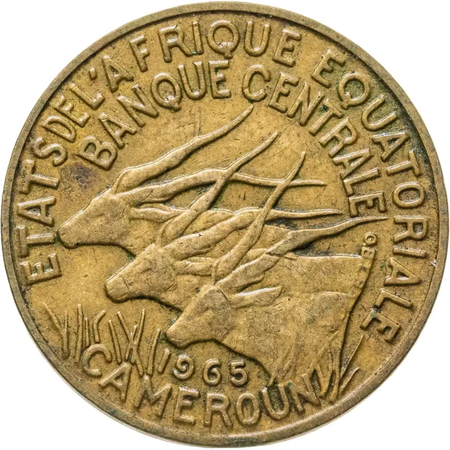 Экваториальная Африка и Камерун 5 франков (francs) 1965, реверс