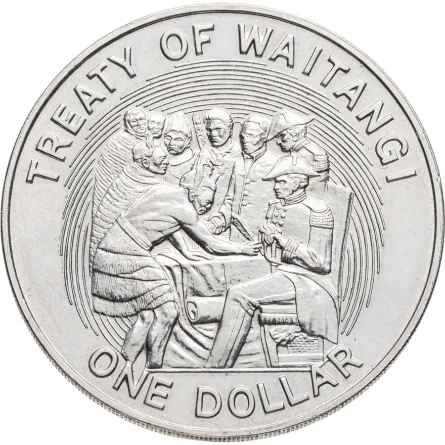 Новая Зеландия 1 доллар (dollar) 1990 "150 лет подписанию Договора Вайтанги", аверс