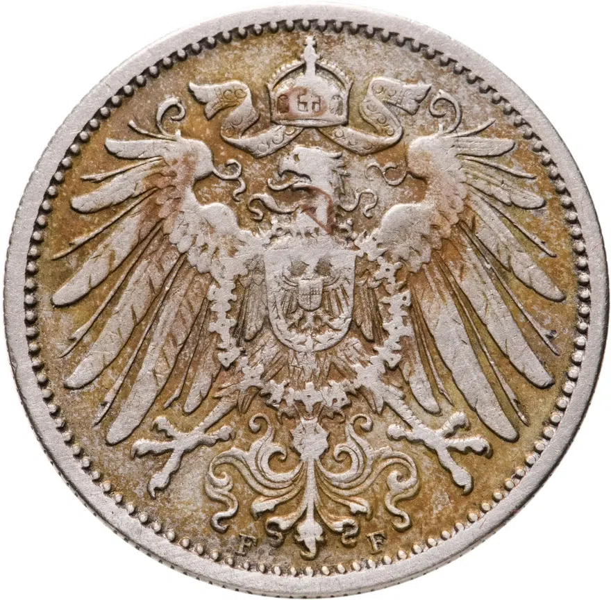 Германия (Германская империя) 1 марка 1896 знак монетного двора: "F" - Штутгарт, реверс