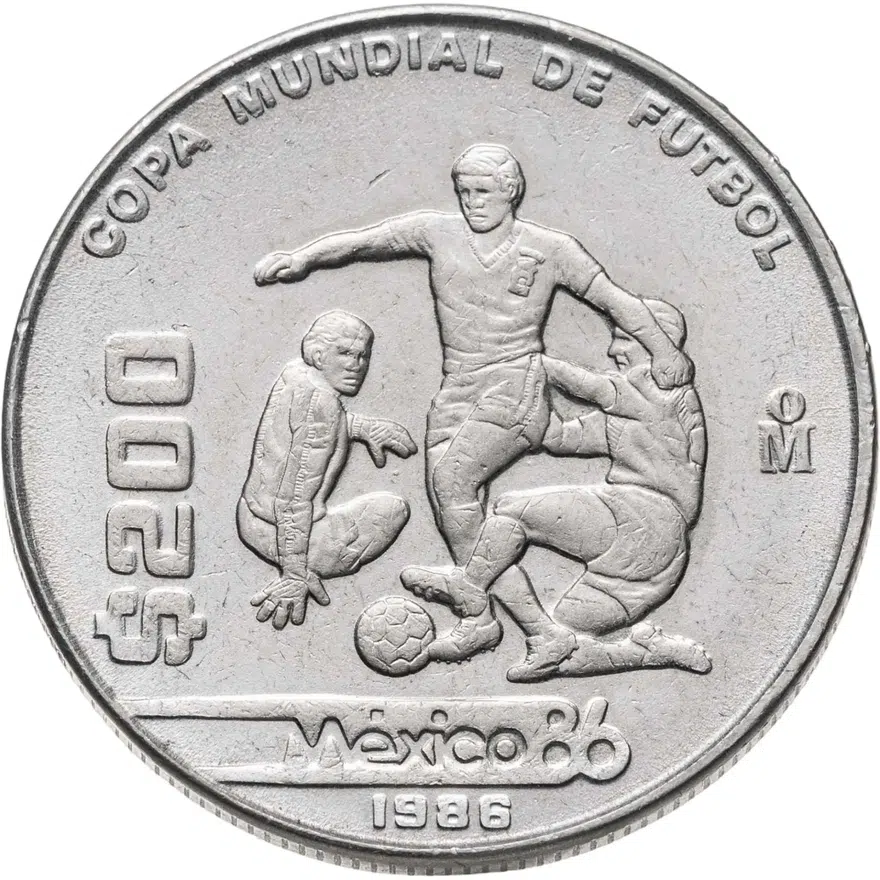 Мексика 200 песо (pesos) 1986  Чемпионат мира по футболу 1986, реверс