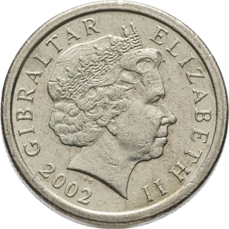 Гибралтар 1 фунт (pound) 2002 Отметка "AB" на реверсе, реверс
