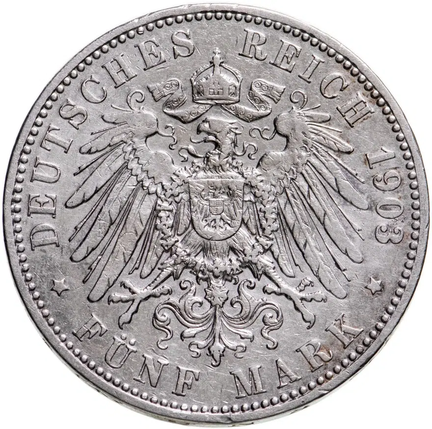 Германская Империя, Пруссия 5 марок 1903 A, реверс