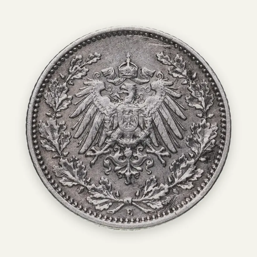 Германия (Германская империя) 1/2 рейх марки 1905 "E", реверс