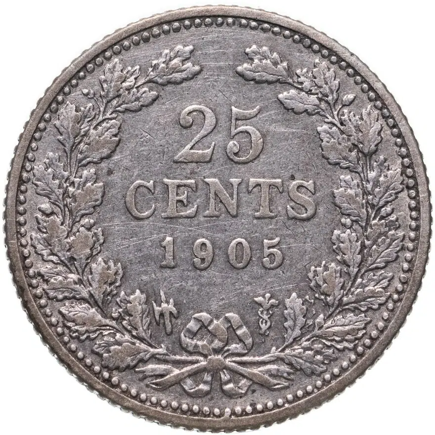 Нидерланды 25 центов (cents) 1905, реверс
