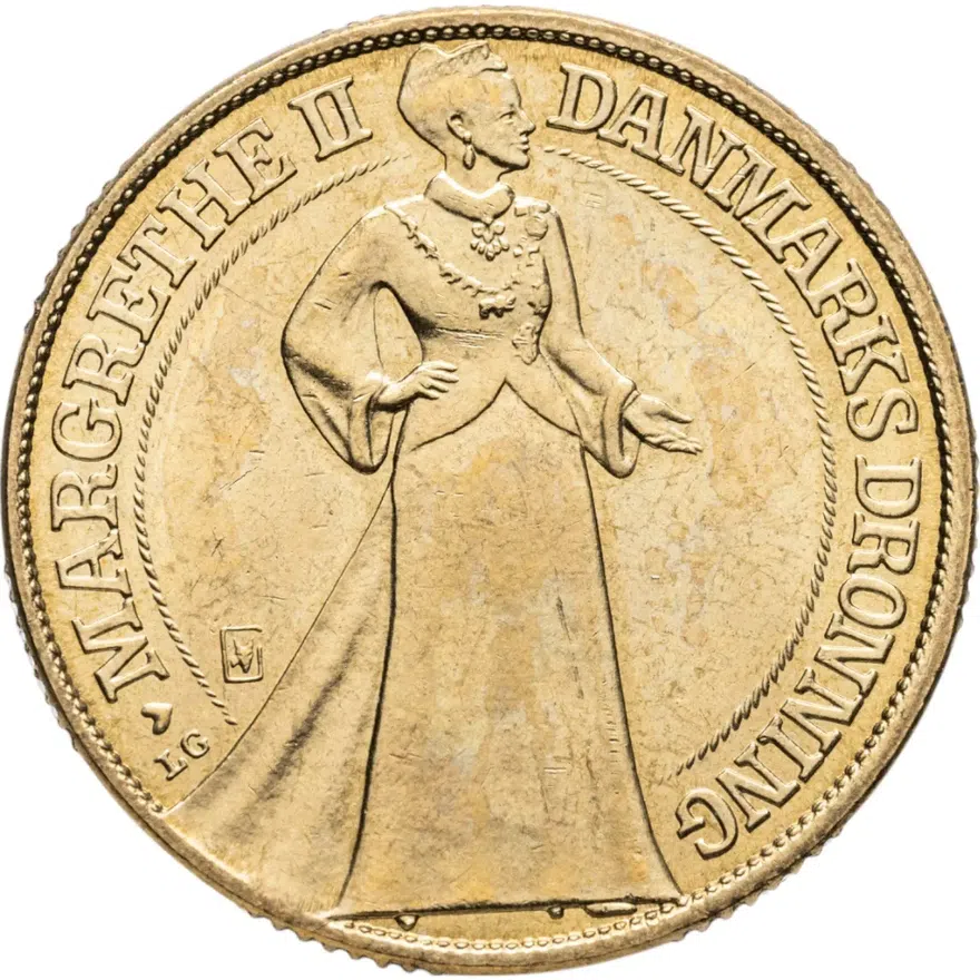 Дания 20 крон (kroner) 1997  25 лет правлению Королевы