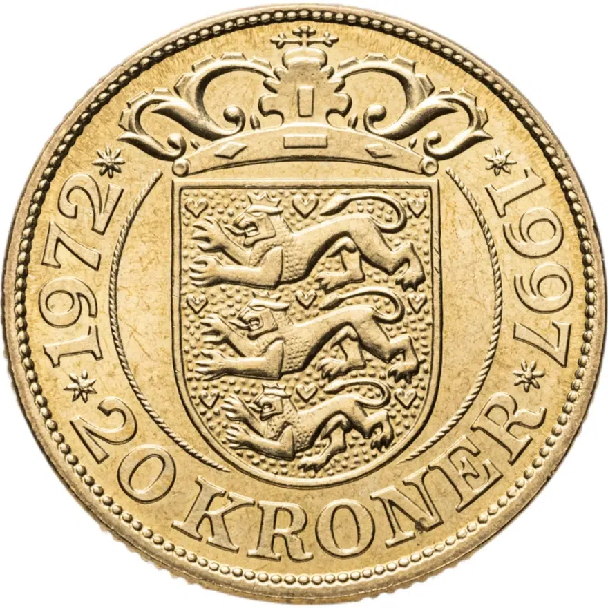 Дания 20 крон (kroner) 1997  25 лет правлению Королевы, реверс