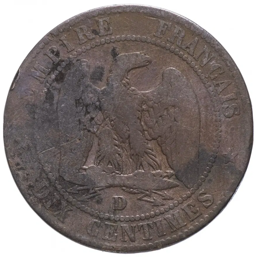 Франция 10 сантимов (centimes) 1854 D, реверс