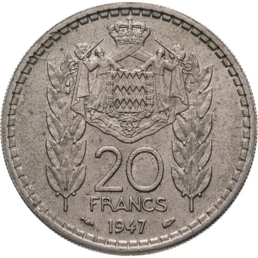 Монако 20 франков (francs) 1947, реверс