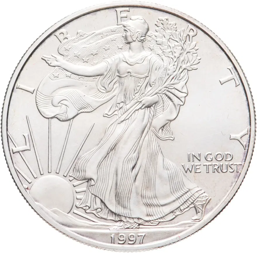 США 1 доллар (dollar) 1997  Американский серебряный орёл Без отметки монетного двора, аверс