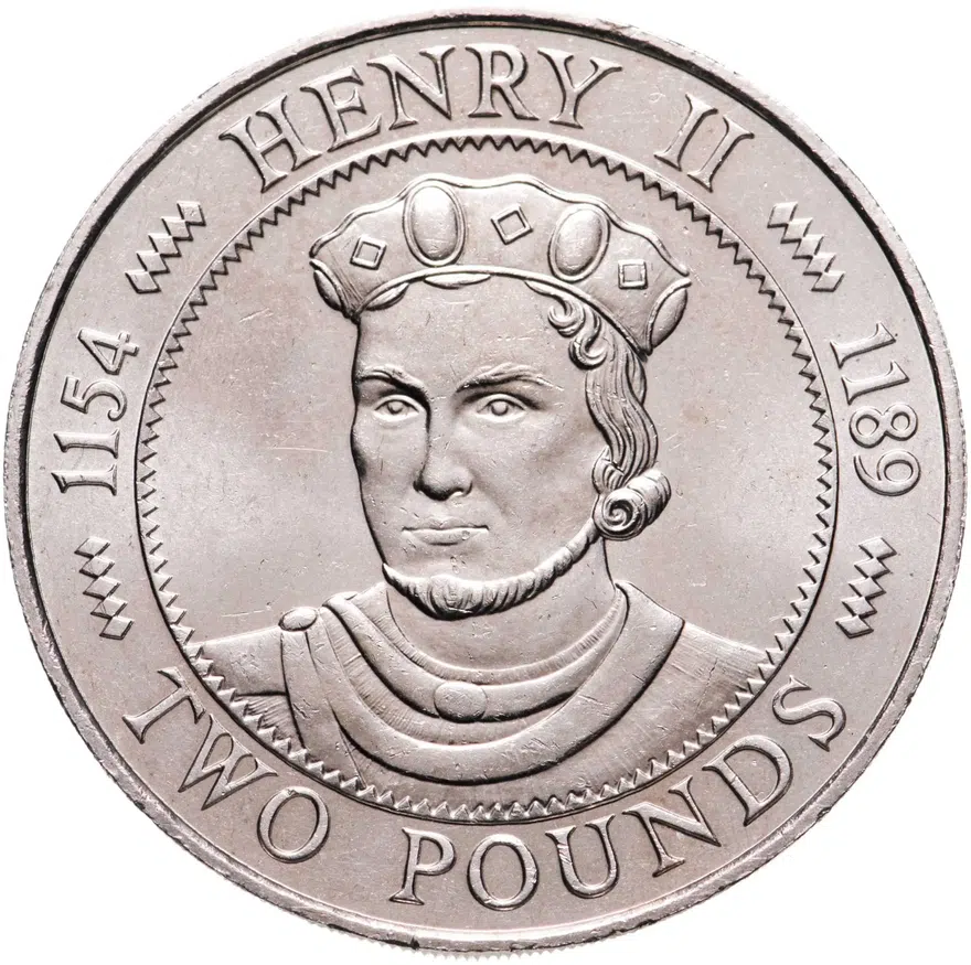 Гернси 2 фунта (pounds) 1991  Короли Англии - Генрих II Плантагенет