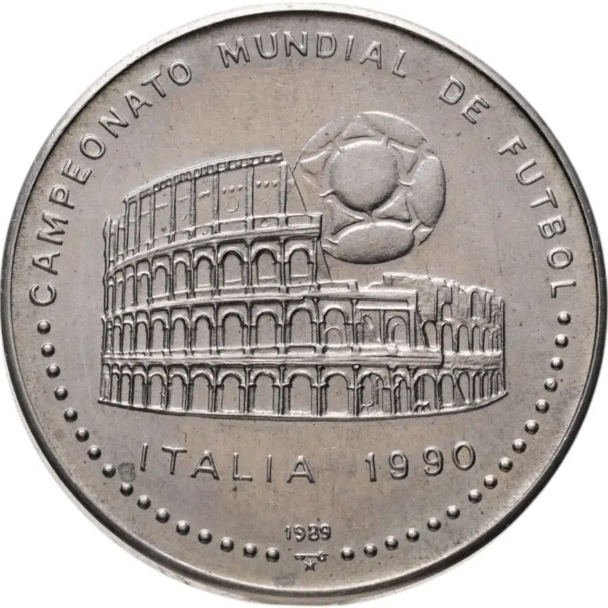 Куба 1 песо (peso) 1989  Чемпионат мира по футболу 1990, Италия - Колизей, аверс