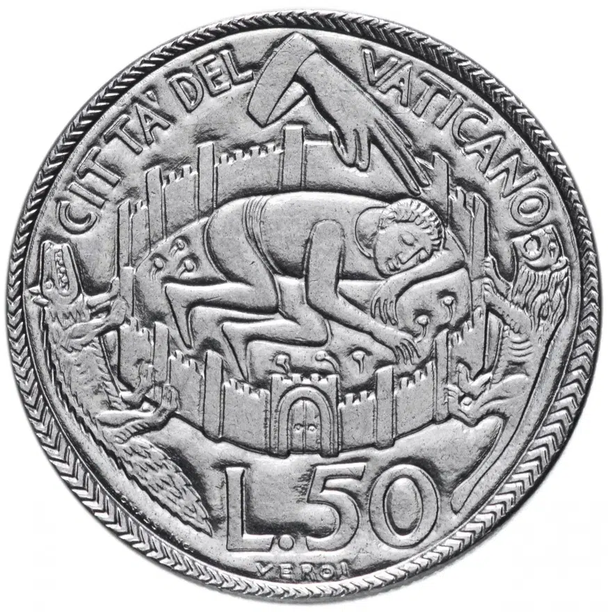 Ватикан 50 лир (lire) 1975 "Лето Господне", аверс