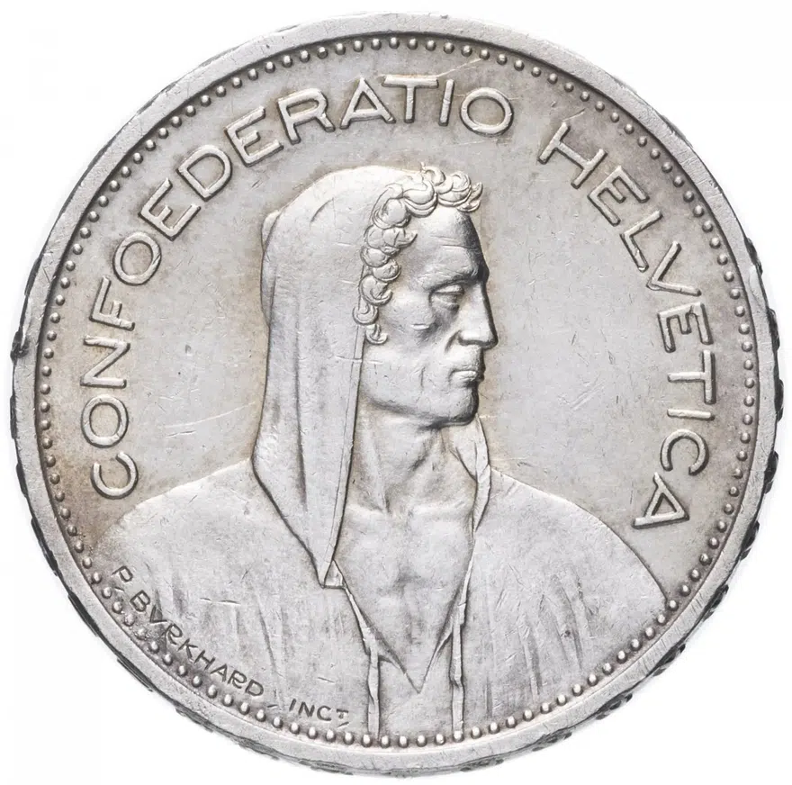 Швейцария 5 франков (francs) 1940, реверс